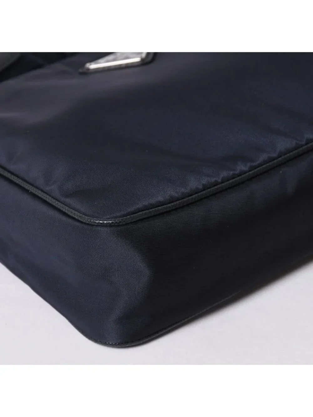 Prada Shoulder Bag Triangle Logo Nylon Leather Navy Silver